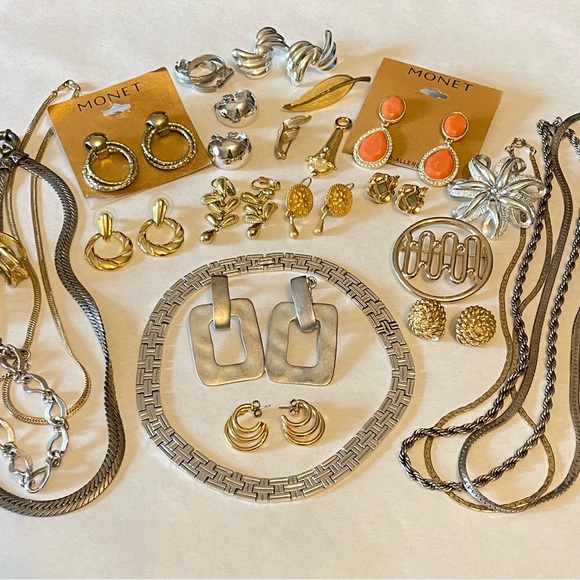 Monet Jewelry - Vintage Mixed Metals Gold Silver Tone Jewelry Lot Crown Trifari Choker Statement